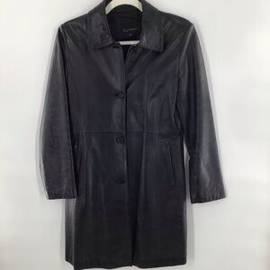 Vintage black leather midi coat - Size Large